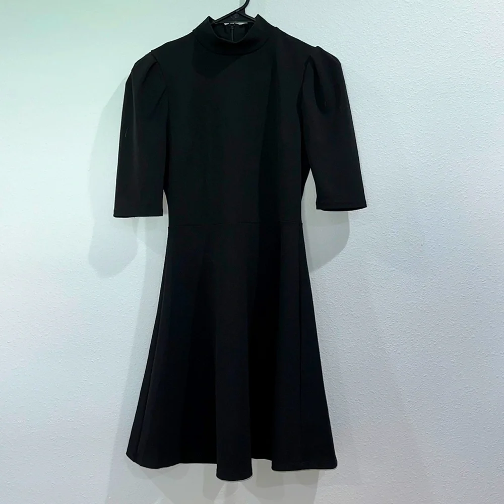 The Vanity Room black mock neck 3/4 puff sleeve circle skater dress mini - Picture 1 of 5